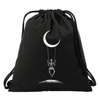 Rock On Skeleton Hands Halloween Moon Band Rock And Roll Drawstring Bag