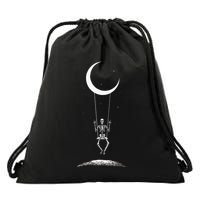 Rock On Skeleton Hands Halloween Moon Band Rock And Roll Drawstring Bag