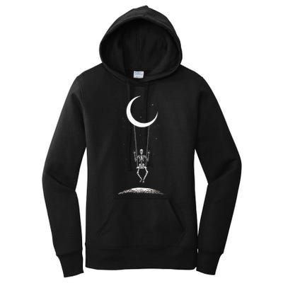 Rock On Skeleton Hands Halloween Moon Band Rock And Roll Women's Pullover Hoodie