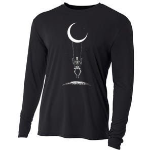 Rock On Skeleton Hands Halloween Moon Band Rock And Roll Cooling Performance Long Sleeve Crew