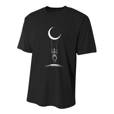 Rock On Skeleton Hands Halloween Moon Band Rock And Roll Youth Performance Sprint T-Shirt