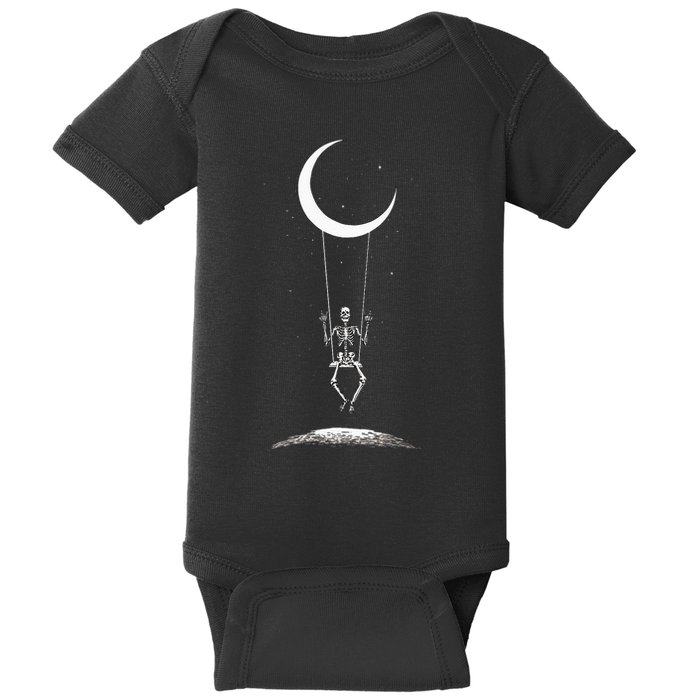 Rock On Skeleton Hands Halloween Moon Band Rock And Roll Baby Bodysuit