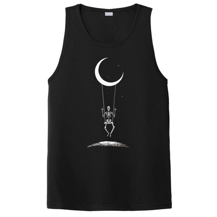 Rock On Skeleton Hands Halloween Moon Band Rock And Roll PosiCharge Competitor Tank