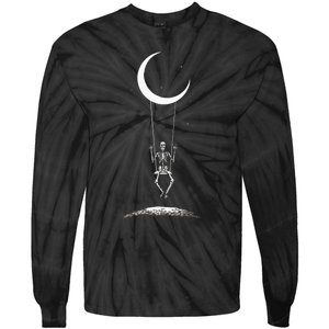 Rock On Skeleton Hands Halloween Moon Band Rock And Roll Tie-Dye Long Sleeve Shirt