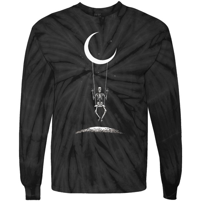 Rock On Skeleton Hands Halloween Moon Band Rock And Roll Tie-Dye Long Sleeve Shirt