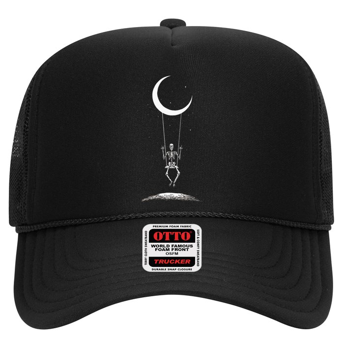 Rock On Skeleton Hands Halloween Moon Band Rock And Roll Trucker Hat
