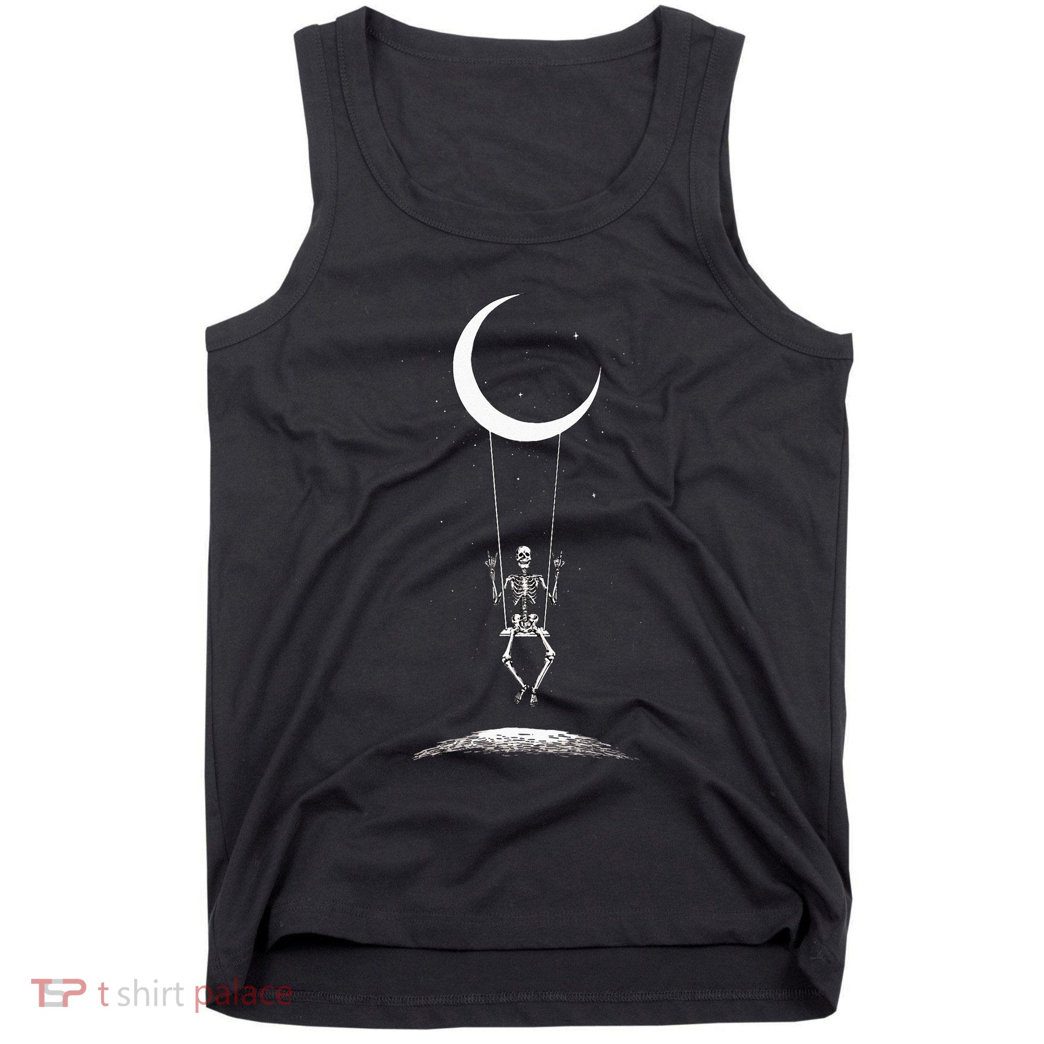 Rock On Skeleton Hands Halloween Moon Band Rock And Roll Tank Top