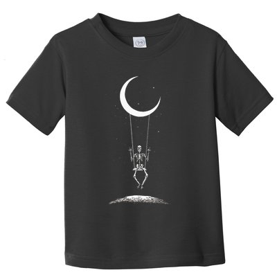 Rock On Skeleton Hands Halloween Moon Band Rock And Roll Toddler T-Shirt