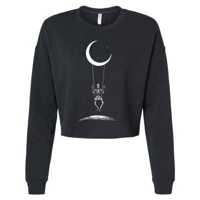 Rock On Skeleton Hands Halloween Moon Band Rock And Roll Cropped Pullover Crew