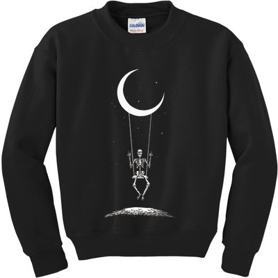Rock On Skeleton Hands Halloween Moon Band Rock And Roll Kids Sweatshirt