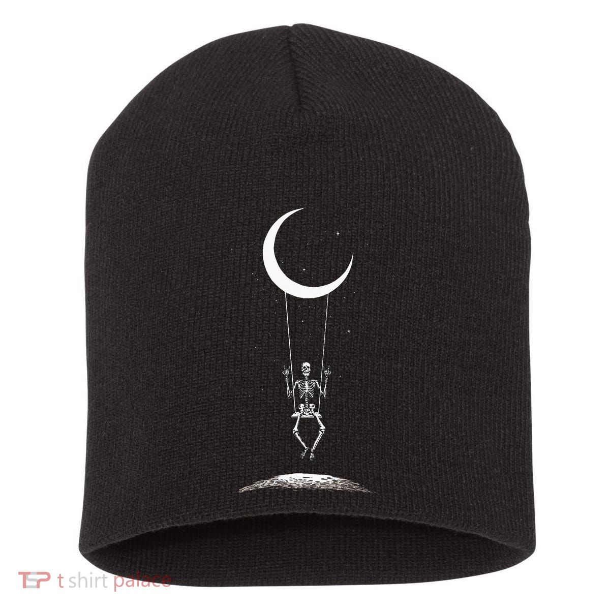 Rock On Skeleton Hands Halloween Moon Band Rock And Roll Short Acrylic Beanie