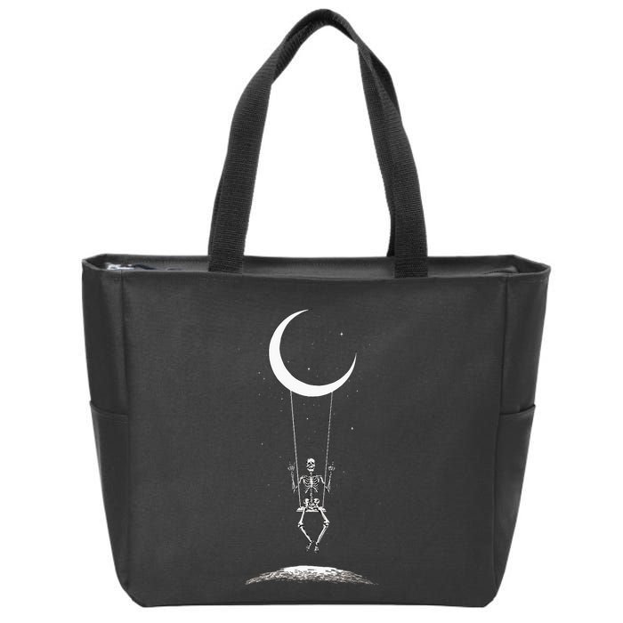 Rock On Skeleton Hands Halloween Moon Band Rock And Roll Zip Tote Bag