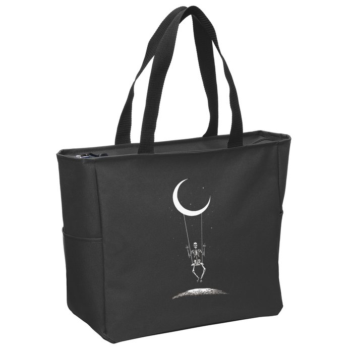 Rock On Skeleton Hands Halloween Moon Band Rock And Roll Zip Tote Bag