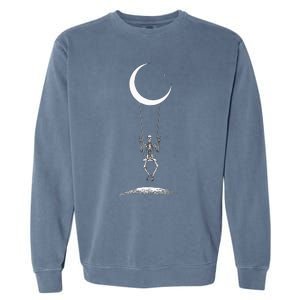 Rock On Skeleton Hands Halloween Moon Band Rock And Roll Garment-Dyed Sweatshirt