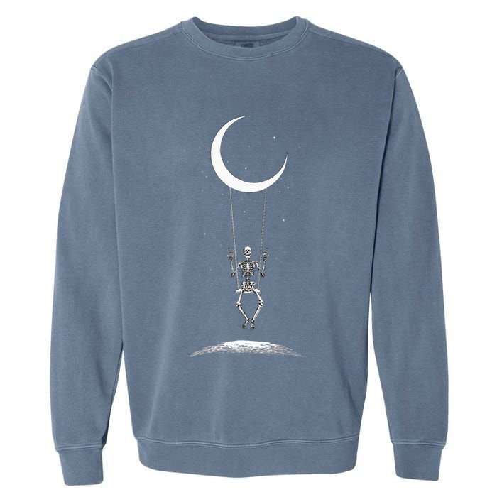 Rock On Skeleton Hands Halloween Moon Band Rock And Roll Garment-Dyed Sweatshirt
