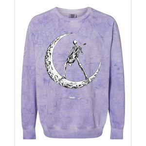 Rock On Skeleton Moon Rock And Roll Colorblast Crewneck Sweatshirt