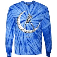 Rock On Skeleton Moon Rock And Roll Tie-Dye Long Sleeve Shirt