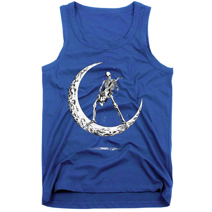 Rock On Skeleton Moon Rock And Roll Tank Top