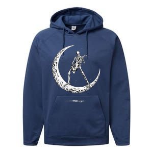 Rock On Skeleton Moon Rock And Roll Performance Fleece Hoodie