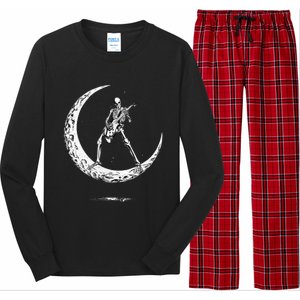 Rock On Skeleton Moon Rock And Roll Funny Halloween Long Sleeve Pajama Set