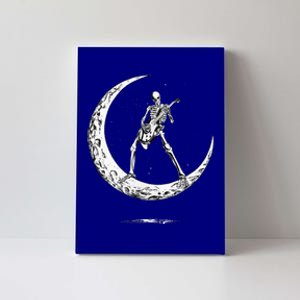 Rock On Skeleton Moon Rock And Roll Funny Halloween Canvas