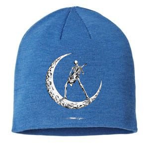 Rock On Skeleton Moon Rock And Roll Funny Halloween Sustainable Beanie