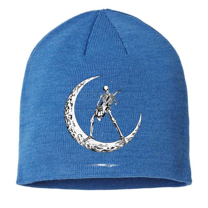 Rock On Skeleton Moon Rock And Roll Funny Halloween Sustainable Beanie