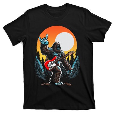 Rock On Sasquatch Rock And Roll Bigfoot Electric Guitar T-Shirt