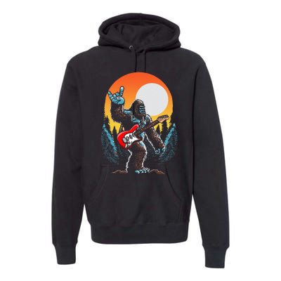 Rock On Sasquatch Rock And Roll Bigfoot Electric Guitar Premium Hoodie