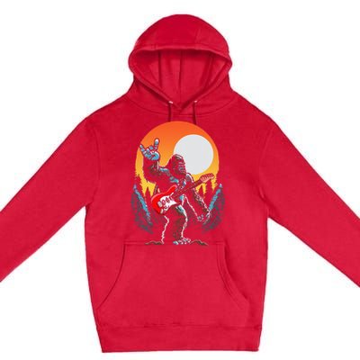 Rock On Sasquatch Rock And Roll Bigfoot Electric Guitar Premium Pullover Hoodie