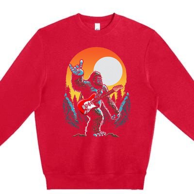 Rock On Sasquatch Rock And Roll Bigfoot Electric Guitar Premium Crewneck Sweatshirt