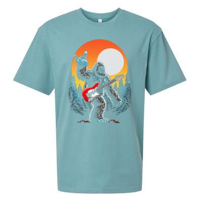 Rock On Sasquatch Rock And Roll Bigfoot Electric Guitar Sueded Cloud Jersey T-Shirt