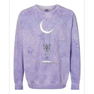 Rock On Skeleton Moon Band Rock And Roll Graphic Colorblast Crewneck Sweatshirt