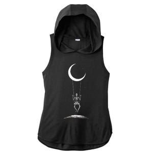 Rock On Skeleton Moon Band Rock And Roll Graphic Ladies PosiCharge Tri-Blend Wicking Draft Hoodie Tank