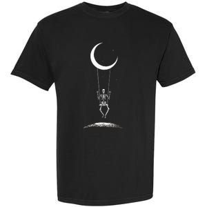 Rock On Skeleton Moon Band Rock And Roll Graphic Garment-Dyed Heavyweight T-Shirt