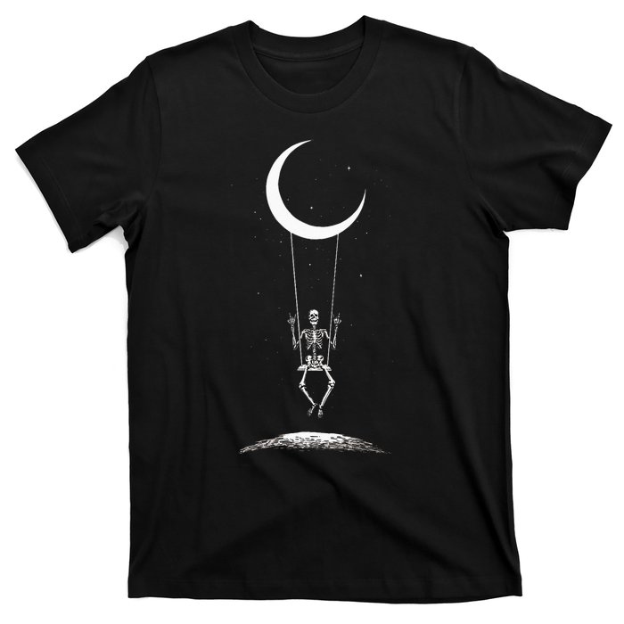 Rock On Skeleton Moon Band Rock And Roll Graphic T-Shirt