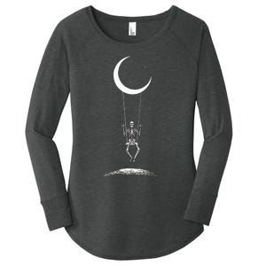 Rock On Skeleton Moon Band Rock And Roll Graphic Women's Perfect Tri Tunic Long Sleeve Shirt