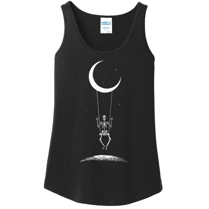 Rock On Skeleton Moon Band Rock And Roll Graphic Ladies Essential Tank