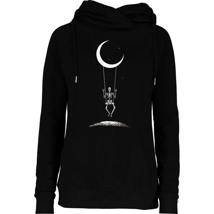 Rock On Skeleton Moon Band Rock And Roll Graphic Womens Funnel Neck Pullover Hood