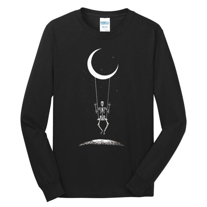 Rock On Skeleton Moon Band Rock And Roll Graphic Tall Long Sleeve T-Shirt