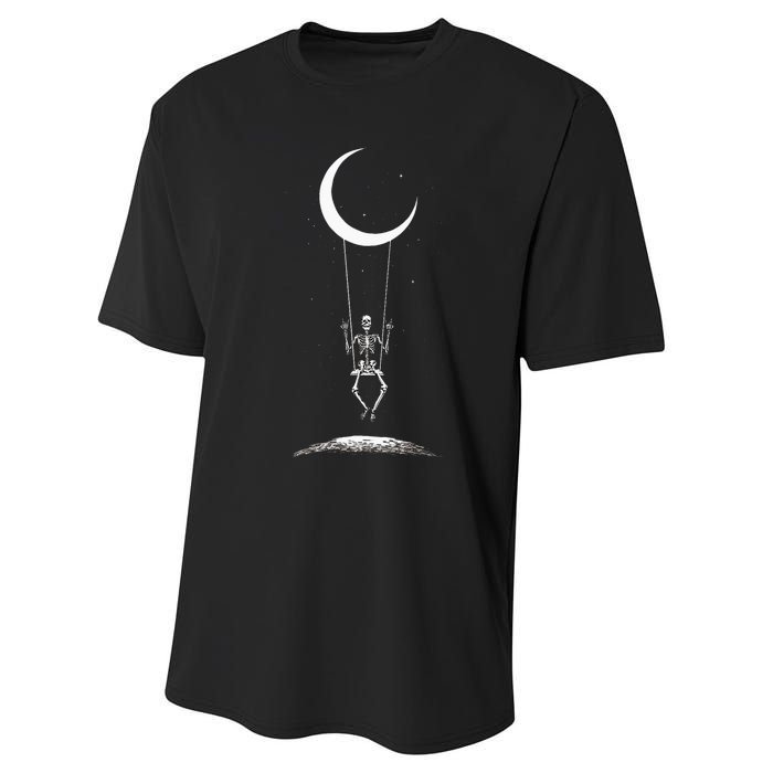 Rock On Skeleton Moon Band Rock And Roll Graphic Performance Sprint T-Shirt