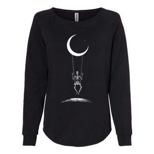 Rock On Skeleton Moon Band Rock And Roll Graphic Womens California Wash Sweatshirt