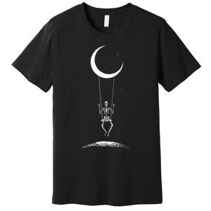 Rock On Skeleton Moon Band Rock And Roll Graphic Premium T-Shirt