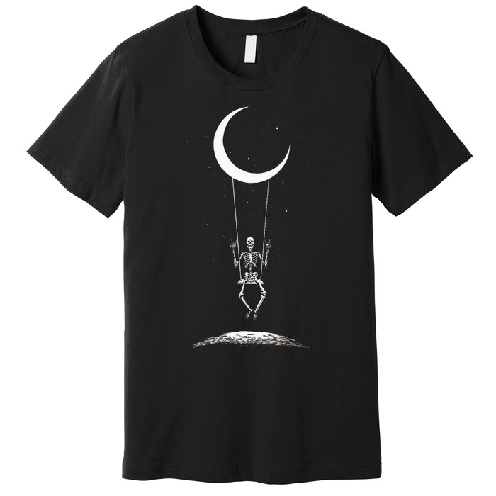 Rock On Skeleton Moon Band Rock And Roll Graphic Premium T-Shirt