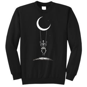 Rock On Skeleton Moon Band Rock And Roll Graphic Tall Sweatshirt