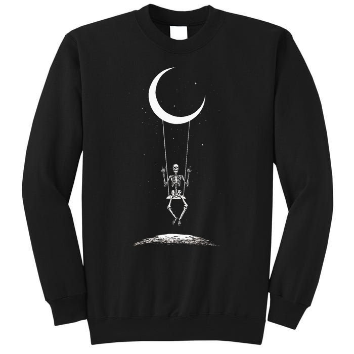 Rock On Skeleton Moon Band Rock And Roll Graphic Tall Sweatshirt