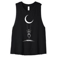 Rock On Skeleton Moon Band Rock And Roll Graphic Women's Racerback Cropped Tank