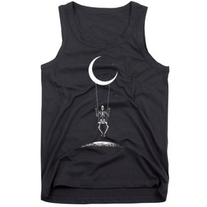 Rock On Skeleton Moon Band Rock And Roll Graphic Tank Top