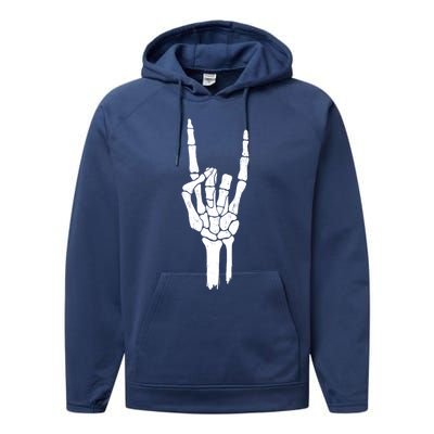 Rock On Skeleton Hand Gift Performance Fleece Hoodie