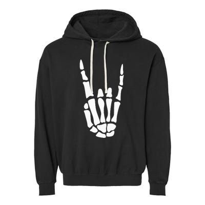 Rock On Skeleton Hand Sign Minimalistic Halloween Costume Garment-Dyed Fleece Hoodie